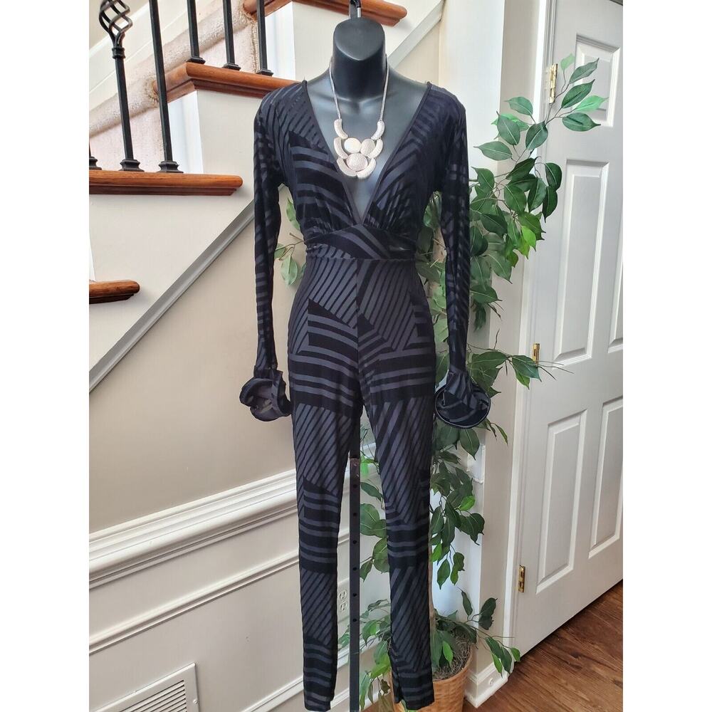 Philosophy Of Paek Women's Black Polyester V-Neck Long Sleeve Casual Jumpsuit M